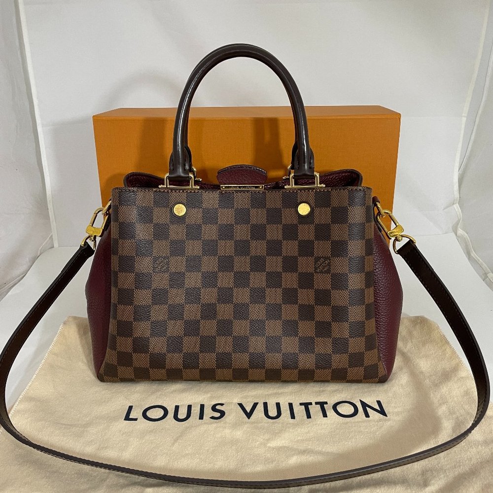 LOUIS VUITTON EBENE DAMIER CANVAS BURGUNDY LEATHER